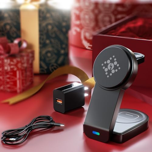 Ultimate 3-in-1 Foldable Wireless Charging Station for Apple Devices – Sleek Magnetic Dock for i Phone 16/15/14/13/12, Apple Watch Series 10/Ultra 2/Ultra/9/8/7/6/5/4/SE/SE 2, and Air Pods 4/3/Pro/2 – Fast, Portable, and Clutter-Free Charging Solution for Home or Travel