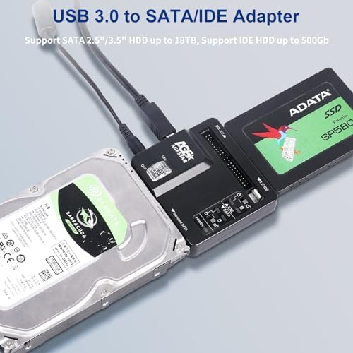 Universal USB 3.0 to IDE & SATA External Hard Drive Adapter Kit – High-Speed HDD/SSD Connection with 12 V/2 A Power Supply for Enhanced Data Transfer & Compatibility – Ideal for Data Recovery & Backup Solutions