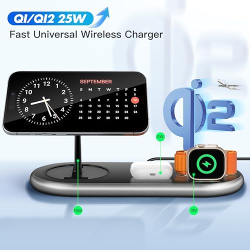3-in-1 Qi2 Wireless Charging Station for Apple Devices – Fast Charging Dock for i Phone 12-16 Pro Max, Apple Watch Series 1-9 Ultra, and Air Pods 2-3 – Sleek, Compact Design for an Organized Workspace and Effortless Power Solutions