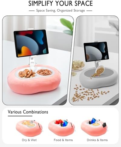 Ultimate Comfort Tablet Pillow Stand: Versatile 360° Rotating Holder Compatible with 5″-12.9″ Devices – Soft Plush Fabric, Detachable Snack Bowl, Ideal for Reading & Relaxation in Bed – Perfect for Kindle, i Pad, Samsung & More