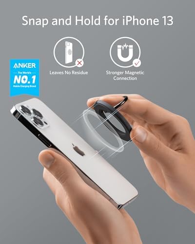 Anker Mag Go 610 Magnetic Phone Grip & Adjustable Kickstand – Versatile Ring Holder for i Phone 16/15/14/13/12 Series – Ultra-Strong Magnetic Grip for On-the-Go Use and Hands-Free Viewing – 360° Rotation & 125° Flip for Optimal Comfort – Effortless Attach/Detach Design – Includes 24-Month Warranty & Support