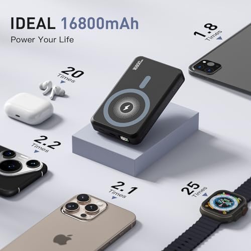 Ultimate 16800 m Ah Magnetic Wireless Power Bank – 15 W Fast Charging Portable Charger with Dual Built-in Cables & LED Display – Travel-Friendly Battery Pack for i Phone 16/15/14/13/12 Series & Android Devices – Enhanced Compatibility, Slim Design, and Multiple Device Charging Options