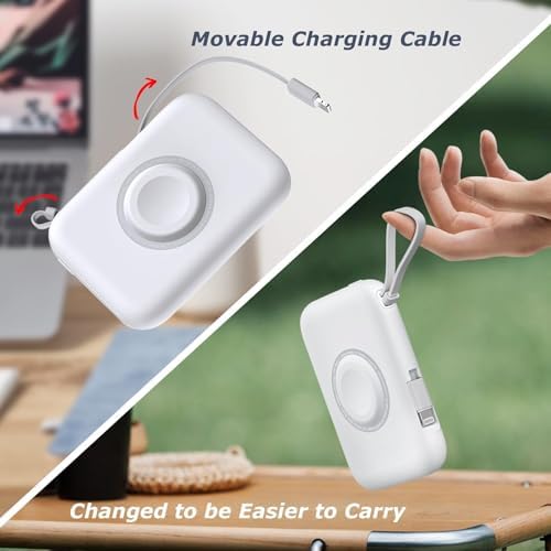 Ultimate 3-in-1 Wireless Watch Charger Power Bank: 5000 m Ah Portable Travel Charger with Dual USB-C Cables – Rapid Charging for Apple Watch Series 1-9 & i Phone 15/Samsung – Lightweight Design with Advanced Safety Features for Hassle-Free On-the-Go Charging