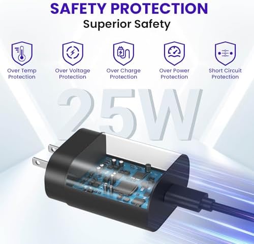 Ultimate 25 W Super Fast USB-C Wall Charger Duo with 5 FT Cable – Optimal Charging Solution for Samsung Galaxy S25/S24/S23 – Unmatched Speed & Versatility for On-the-Go Lifestyles – Ideal for Home & Travel Use