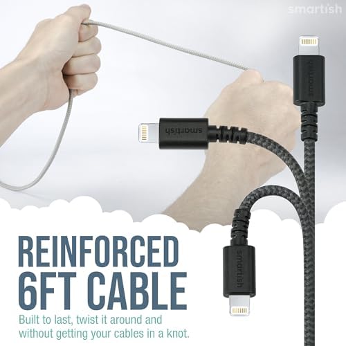 Smartish Crown Joule USB-C Charger – 6 ft Fast Charging Cable for i Phone 16 & 15 – 100 W Power Delivery – Nylon Fabric-Wrapped Cord for Android, Pixel, Galaxy, Mac Book Pro – Versatile Black Charging Solution for Instant Power-ups and Enhanced Durability