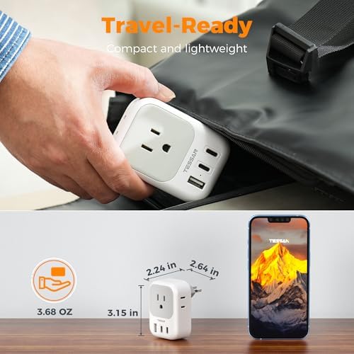 TESSAN Universal European Travel Power Adapter – 3 High-Speed USB Ports (2 USB-C) & 4 AC Outlets for Seamless Device Charging Across France, Germany, Spain, Greece & More – Compact Multi-Port Solution for Global Travelers – Ultimate Type E/F Plug Converter for Efficient Connectivity