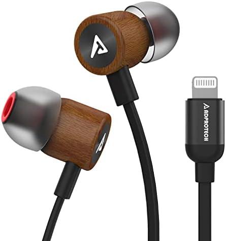 Elevate Your Sound Experience with ADPROTECH Lightning Earbuds – MFi Certified Wooden In-Ear Headphones with Magnetic Design, Built-In Microphone & Volume Control, Compatible with i Phone 14, 13, 12, 11 Pro Max, XS Max, XR – Stylish, Durable, and Ergonomic for All-Day Comfort