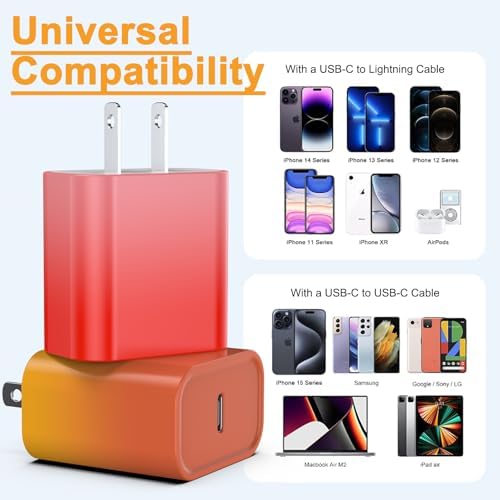 i GENJUN 4 Pack USB C Fast Charger Block – 20 W Power Delivery 3.0 Wall Adapter for i Phone 16/15/14, Galaxy & Pixel – Portable Type C Power Adapter for Air Pods Pro – Compact Travel Essential with Superior Speed and Compatibility