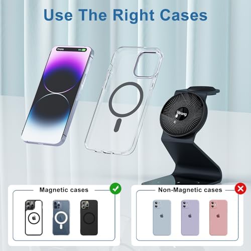 Sleek 3-in-1 Aluminum Alloy Wireless Charger Stand for i Phone, i Watch & Air Pods – Fast Mag-Safe Charging Station with Cable & Adapter Included for Ultimate Device Compatibility and Convenience