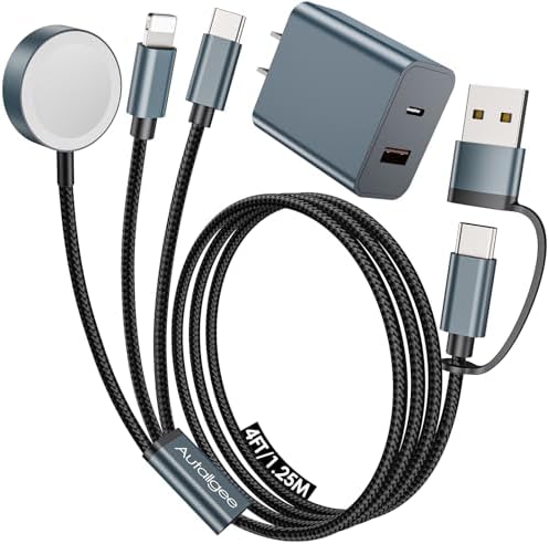 5 FT Multi-Device Charging Cable: Dual Compatibility for Apple Watch and i Phone – Rapid Charge for Series 10, Ultra, SE, All i Phone Models 16-13, Plus Galaxy S24 – Essential Travel Charger for Streamlined Power Management and Versatile Device Use