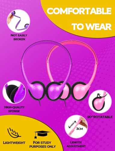 Classroom-Ready Wired On-Ear Headphones for Kids – 25-Pack with 3.5 mm Jack for Exceptional Sound Clarity – Ideal for Engaging Online Learning, Durable and Comfortable for All-Day Use in Educational Environments