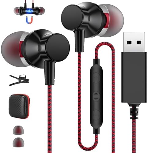 Revolutionize Your Audio Experience with High-Performance USB Earbuds – Noise-Isolating Wired Headset for Seamless Zoom Calls and Gaming | 3.9 ft In-Ear Design with Integrated Microphone, Adjustable Volume Control, and Universal Compatibility for HP, Dell, and Chromebook | Sleek Black Finish for Enhanced Sound Quality and Comfort in Every Use