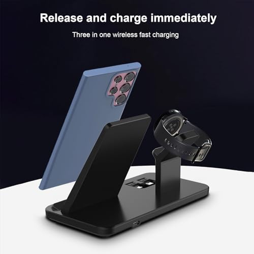 Ultimate 3 in 1 Wireless Charging Station – 15 W Fast Charger for Samsung Galaxy S Series, Note, Galaxy Buds, and Watches – Streamlined, Space-Saving Design with Advanced Safety Features for Home and Office Use