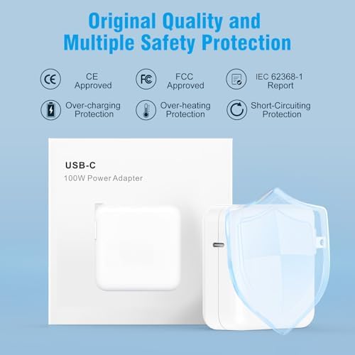 Compact Power Adapter for Mac Book Pro & Air – 6.6 FT Braided USB-C Charger with LED Indicator, Starlight Finish, Fast Charging for 2021-2025 Models, Enhanced Safety Features, Reliable Performance for Home & Travel Use