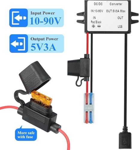 High-Efficiency Waterproof Dual USB DC/DC Adapter – 12/24 V to 5 V Converter with 3 A Output, Integrated Safety Fuse, and Compact Design for Reliable Vehicle Power Solutions and Outdoor Charging Needs