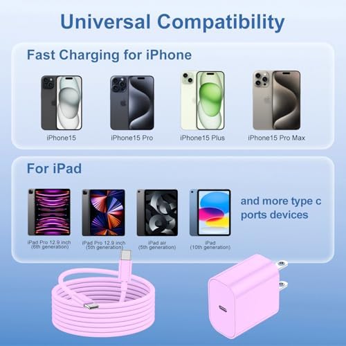 Maximize Your Charging Efficiency with the 20 W USB-C Power Adapter and 10 ft Type C Cable – The Ultimate Fast Charging Solution for i Phone 16, 15 Pro Max, and i Pad Featuring Advanced Safety Mechanisms for Secure On-the-Go Power Management and Unrivaled Compatibility