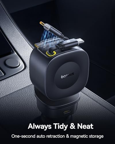 Baseus 163 W Retractable Car Charger – Ultimate Fast Charging Solution with Dual USB-C Cables for i Phone 16/15/14 Pro Max & Samsung Galaxy S25 Ultra – Compact Design, Enhanced Speed & Universal Compatibility for All Devices