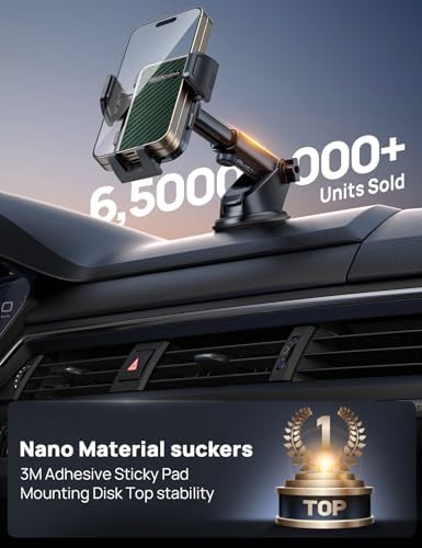 Ultimate Adjustable Windshield Phone Mount for Cars – Military-Grade Suction Cup Holder with Vent Hook, 360° Rotatable Design, Non-Slip Silicone Carbon Fiber for All Smartphone Models – Enhance Your Driving Safety & Hands-Free Convenience