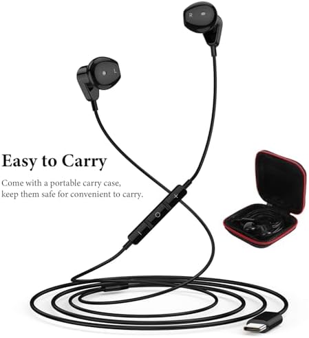 USB C Headphones for i Pad Pro & i Phone 16 – Hi-Fi Stereo Wired Earbuds with Microphone & Volume Control – Ultimate Compatibility for Samsung Galaxy S24, Pixel 9, One Plus 9 – Premium Noise Reduction Technology for Crisp Audio Clarity – Lightweight & Durable Design for Everyday Use