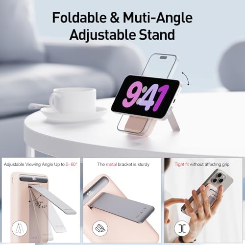 i WALK Qi2 Certified 15 W Magnetic Wireless Power Bank – 10000 m Ah Portable Charger with Adjustable Stand & LED Display for i Phone 16/15/14/13/12 Pro/Pro Max/Plus/Mini – Ultra-Fast Charging Solution for On-the-Go Professionals and Travelers