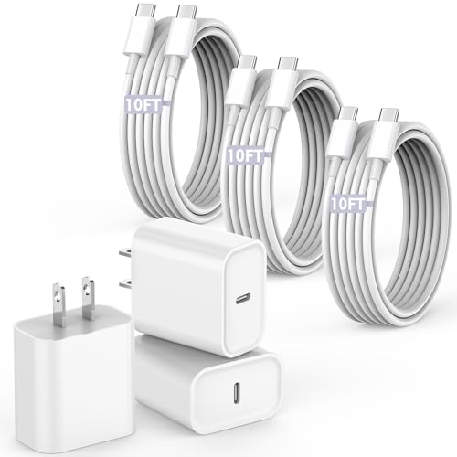 10 FT USB C to Type C Fast Charging Cable for i Phone 16 & 15 – 20 W Power Delivery Charger Block Pack of 3 for i Pad Pro/Air/Mini – Durable Extra Long Cord for Ultimate Convenience and Speed