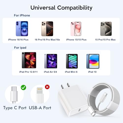 i Phone 16 & 15 Fast Charge Trio: 20 W USB-C Wall Chargers & 10 FT Woven Cables for Ultimate Device Compatibility – Ideal for i Pad Pro, Air Pods, and More – Efficient, Durable, and Perfect for Home or Travel Charging Solutions