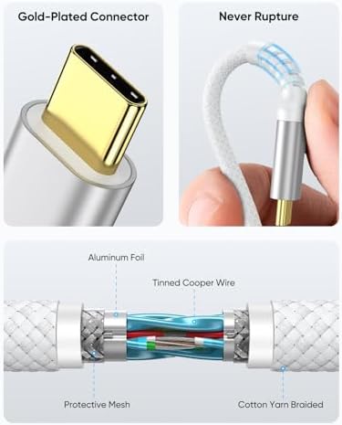 SUNGUY USB C Android Auto Cable 1FT[5Pack], 10Gbps USB C 3.1 Gen2 USB A to USB C Data Transfer Cable, 3A Fast Charging USB Type C Cord for iPhone 16 15 Pro/Pro Max/Plus, Samsung Galaxy S24, Pixel – Enhanced Compatibility and Speed