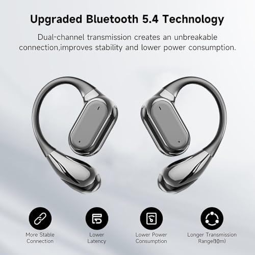 Revolutionary Language Translation Earbuds – Ultra-Lightweight Open Ear Bluetooth Headphones with Advanced Air Conduction, Smart LED Charging Case, and Sweat-Resistant Design Perfect for Active Lifestyles – Ideal for Running and Effortless Device Connectivity (Black)