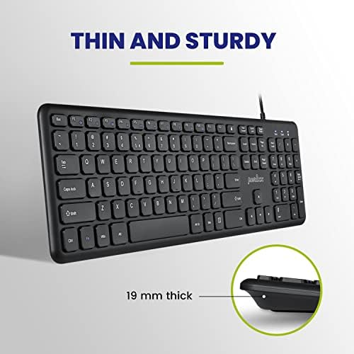 Perixx PERIBOARD-210 Wired Full-Size USB Keyboard – Ultra-Quiet Scissor Keys for Effortless Typing on Desktop, Laptop, and Tablet – Sleek Black Design with Enhanced Compatibility and Ergonomic Comfort