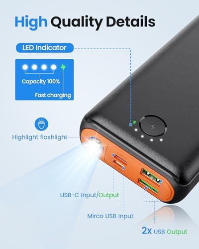 High-Capacity 30000 m Ah Portable Charger Power Bank with 22.5 W USB-C Fast Charging, PD & QC4.0 Compatibility, Triple Output Ports, Dual Input Options, and Built-In Flashlight – Ideal External Battery Pack for i Phone, Samsung Galaxy, i Pad, and More