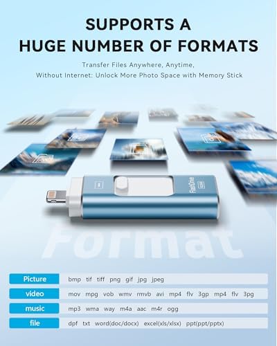 Revolutionize Your Data Storage with the 128 GB Apple MFi Certified Flash Drive – High-Speed USB Memory Stick for i Phone, i Pad, Android & PC – Effortless File Management & Stylish Blue Design for Photos, Videos & More