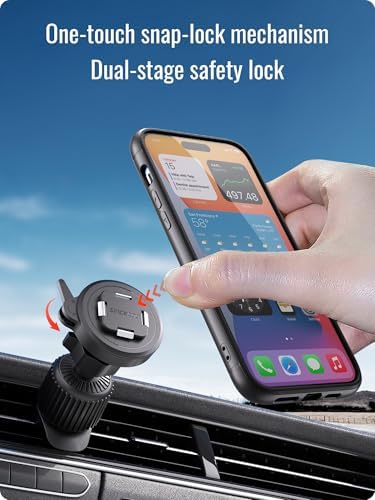 sincetop Car Phone Mount with Instant Quick Release Series Q[Quad] – 360° Adjustable Dashboard Phone Holder, One-Second Detach, Compatible with iPhone/Samsung – Enhanced Compatibility and Speed
