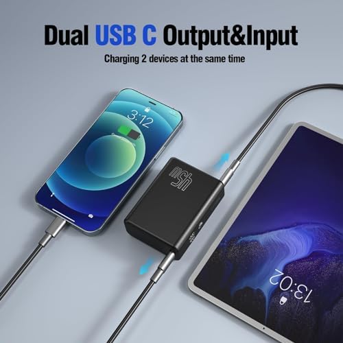 High-Speed 45 W Portable Power Bank – 10,000 m Ah Compact Charger with Dual USB-C Ports for i Phone 15, Samsung Galaxy S24/23/22, i Pad, Mac Book & More – Ultimate Travel Solution with Rapid Charging Technology
