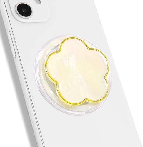 Chic Mother of Pearl Daisy Floral Phone Grip & Stand – Stylish Magnetic Phone Holder for Secure One-Handed Use and Hands-Free Viewing (Crème) – Ideal Floral Accessory for Enhanced Mobile Experience and Compatibility with Mag Safe Devices