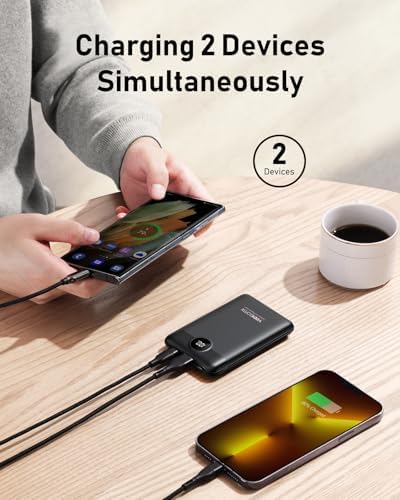 VEEKTOMX Compact 10000 m Ah Mini Power Bank – Ultra-Fast PD 22.5 W USB-C Charger for i Phone, Samsung, Google Pixel – Stylish Purple Travel Essential for On-the-Go Power and Versatile Device Compatibility