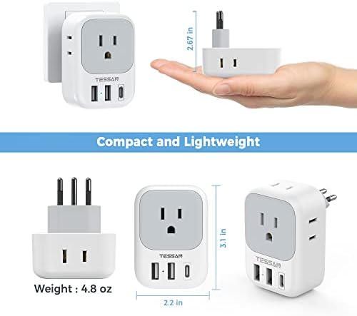 Ultimate European Travel Power Adapter: 4 AC Outlets & 3 Fast Charge USB Ports (1 USB-C PD 20 W) – Compact, Foldable Design for Effortless Connectivity in Spain, France, Germany, Italy, Portugal & Iceland – Versatile Compatibility for All Your Devices