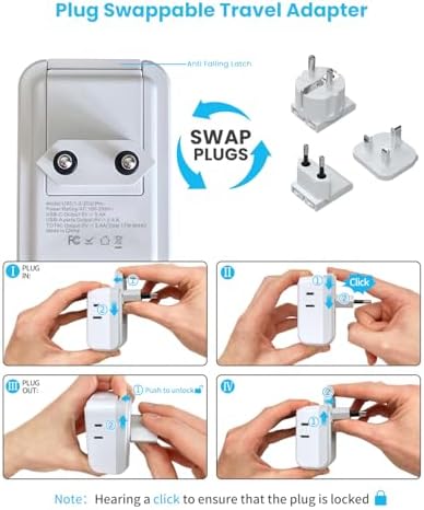 VINTAR All-in-One Global Travel Adapter: Ultimate Universal Power Converter with 4 AC Outlets & 3 High-Speed USB Ports (2 USB-C) – Enhanced Worldwide Compatibility for Europe, UK, Australia, Japan, and Africa – Must-Have Travel Accessory with Interchangeable Plug Attachments for Effortless Device Charging