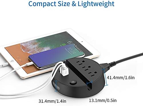 NTONPOWER Versatile Nightstand Power Strip with USB – 3 AC Outlets and 3 USB Ports, 5 ft Extension Cord with Energy-Saving Switch and Device Holder for Home, Office, and Travel Essentials (White) – Streamlined Charging Solution for Multiple Devices