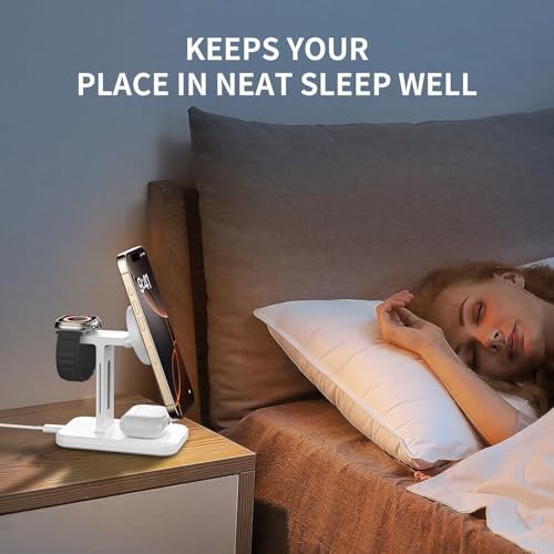 Ultimate 3-in-1 Fast Wireless Charging Station for Magsafe Apple Devices – Sleek Aluminum Charger with Adapter for i Phone 16/15/Pro/Pro Max/14/13/12, Apple Watch & Air Pods – Premium Magnetic Stand for Enhanced Speed and Style