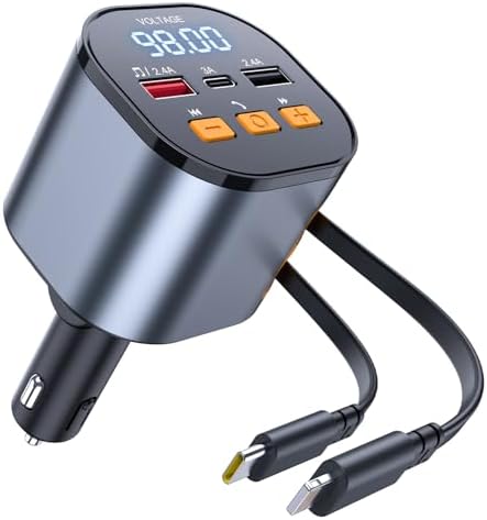 81 W Retractable PD Car Charger with Bluetooth 5.3, FM Transmitter & MP3 Player – Ultimate Hands-Free Car Accessory for Fast Charging & Seamless Connectivity – USB-C Adapter for All Smartphones with LED Display