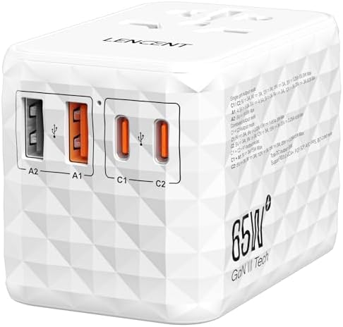 85 W Universal Travel Power Adapter with Retractable USB-C Cable – Optimal Fast Charging Hub for Global Use, Featuring 4 Ports for Seamless Connectivity in US, EU, UK & Beyond, Engineered for On-the-Go Professionals Seeking Efficiency and Versatility