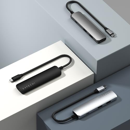 Satechi 4-in-1 USB-C Hub Multiport Adapter – Enhance Your Connectivity with 4 K HDMI Output, Dual USB 3.0 Ports, and a Sleek Black Design for Mac Book & Chromebook Users – Perfect for Remote Work and Media Streaming