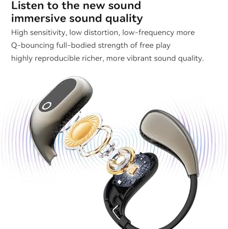 Discover the OWS Bluetooth 5.4 Open Ear Headphones – IPX5 Waterproof Wireless Earbuds with Secure Earhooks for Ultimate Comfort and 64-Hour Battery Life, Perfect for Active Lifestyles, Running, and Workouts – Stay Aware and Enjoy Superior Sound Quality in Blue.