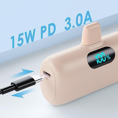 Compact Pink Portable Charger for i Phone – 5000 m Ah PD Fast Charging Power Bank, Lightweight Mini Battery Pack Compatible with i Phone 14/14 Pro Max/13/13 Pro/12 Pro/11/XS/XR/X/8/7/6 – Stylish and Versatile Backup Solution for On-the-Go Power