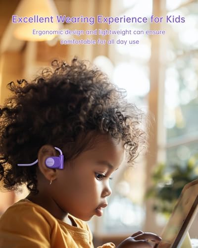 Kid-Friendly Open Ear Headphones – Vibrant Purple Lightweight Design for School and Outdoor Fun – Safe Air Conduction Technology with 3.5 mm Jack – Ultimate Comfort and Hearing Protection for Young Explorers