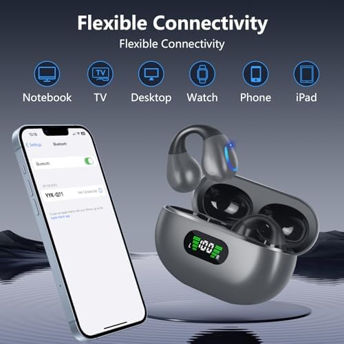 Revolutionary Bluetooth 5.3 Open Ear Bone Conduction Earbuds with IPX7 Waterproof Design – Perfect Fitness Ally for Runners and Outdoor Enthusiasts, Equipped with LED Charging Case and Integrated Microphone for Seamless Connectivity and Enhanced Safety