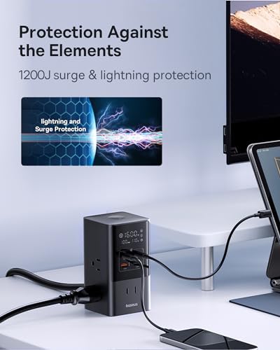 Baseus 10-in-1 USB C Charging Hub – 35 W High-Efficiency Power Station with 6 AC Outlets, Dual USB-A & USB-C Ports for Rapid Device Charging – Ultimate Solution for Home, Office, and Dorm with Advanced Safety Features for Mac Books, Tablets, and Smartphones