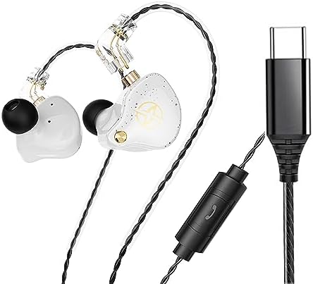 FEDAI DX2 USB-C Noise-Isolating In-Ear Headphones with Microphone – Perfect for Running, Gym Workouts, and Everyday Use, Lightweight Earbuds with 3-Button Remote Control in Sleek White Finish for Enhanced Sound Quality and Comfort