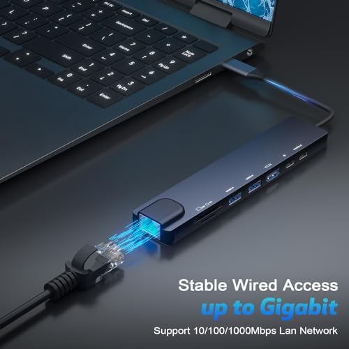 Ultimate 8-in-1 USB C Hub: 4 K HDMI, Gigabit Ethernet & PD 100 W Charging for Seamless Connectivity with Mac Book, Dell, HP, Lenovo, and Surface Devices – Enhance Your Workspace with High-Speed Data Transfer and Multi-Device Compatibility!