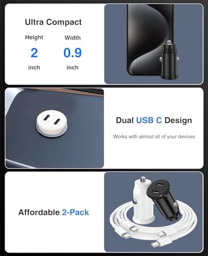 Ultimate 40 W Dual USB-C Car Charger for i Phone 16/15 & i Pad Pro – MFi Certified Fast Charging Adapter with 6 FT USB-C Cable for Galaxy S24/S23 – Premium Power Solution for On-the-Go Connectivity in Sleek White Finish
